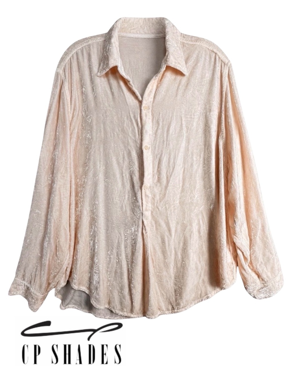 CP Shades Crushed Velvet‎ Silk Blend Henley Tunic Pink Made USA M